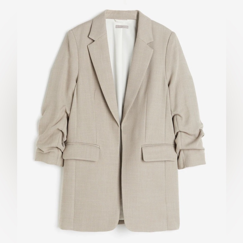 H&M Women’s Beige Gathered Sleeve Blazer Jacket - Size S